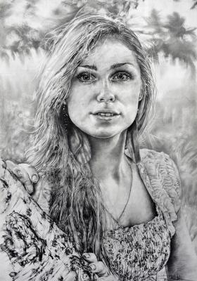 Портрет дівчини з березою; олівець, 50х70 см