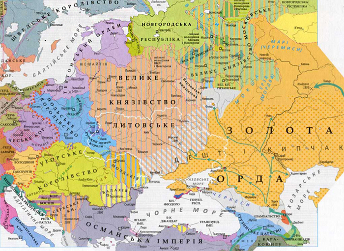 Мапа з позначенням українських і московських земель у XV ст. //http://www.golos.com.ua/article/306727