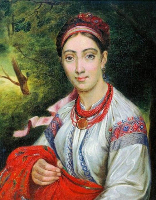 «Дівчина-українка в пейзажі», 1820-ті рр. Худ. В. Тропінін //https://populyarne.com.ua/portrety-ukrainskykh-zhinok-v-vyshyvankakh/