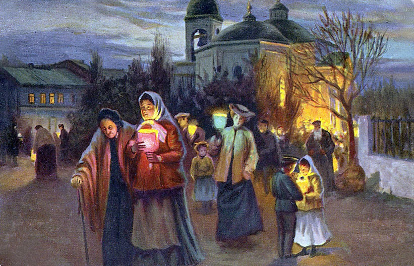 «Вихід із церкви у Страсний четвер» // https://nizhyn.city/blogs/208342/velikodni-kartini-mikoli-pimonenka