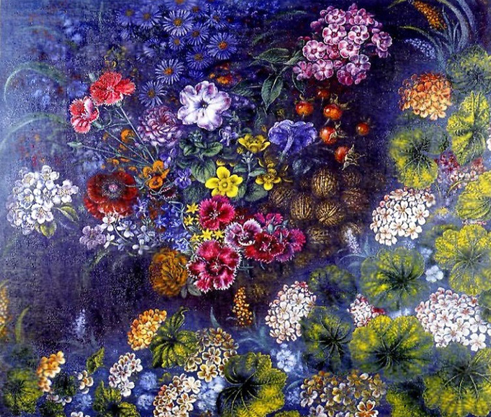 Натюрморт «Квіти з горіхами», 1948 // https://uain.press/_uploads/2021/12/Katerina-Bilokur-4.jpg